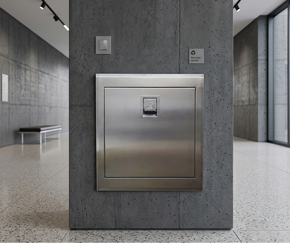 Person dropping bag into corridor chute